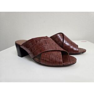 Matisse Lizzie Mules Brown Leather Block Heel Criss-Cross Strap Women's Size 6